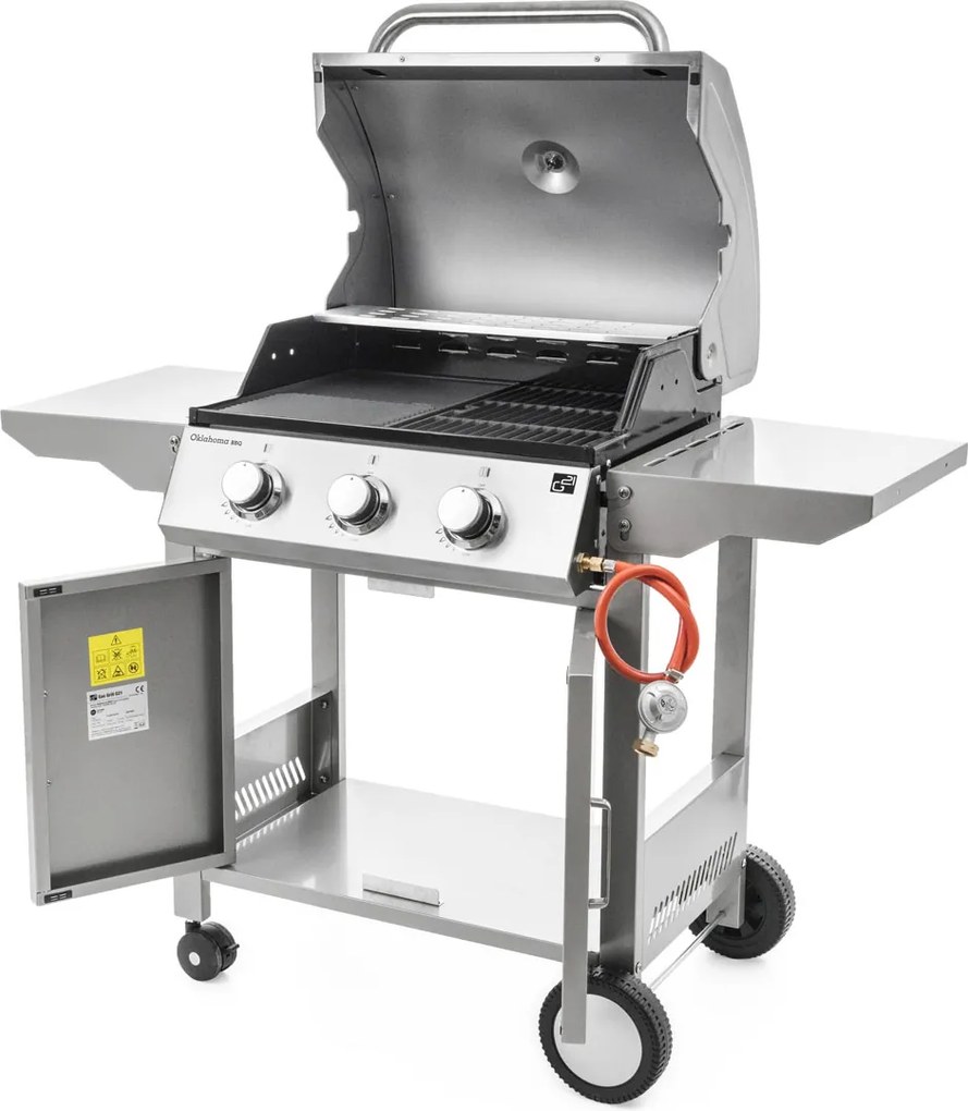 OKLAHOMA BBQ gázgrill, 3 égővel, nyomáscsökkentő szeleppel, ezüst Penta CZ