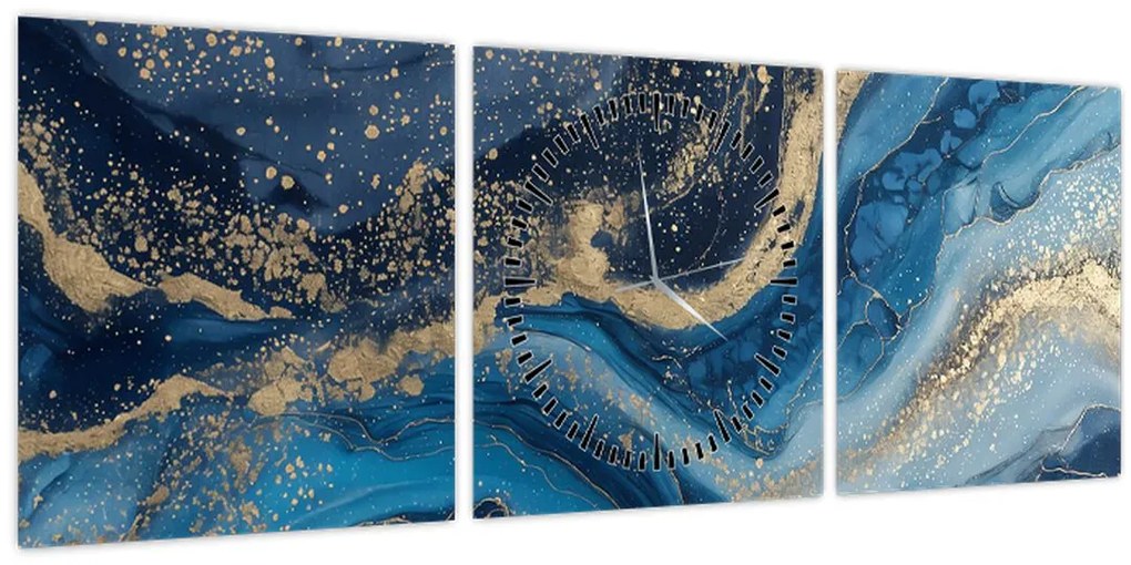 Kép - Kék-arany absztrakt márvány (órával) (90x30 cm)