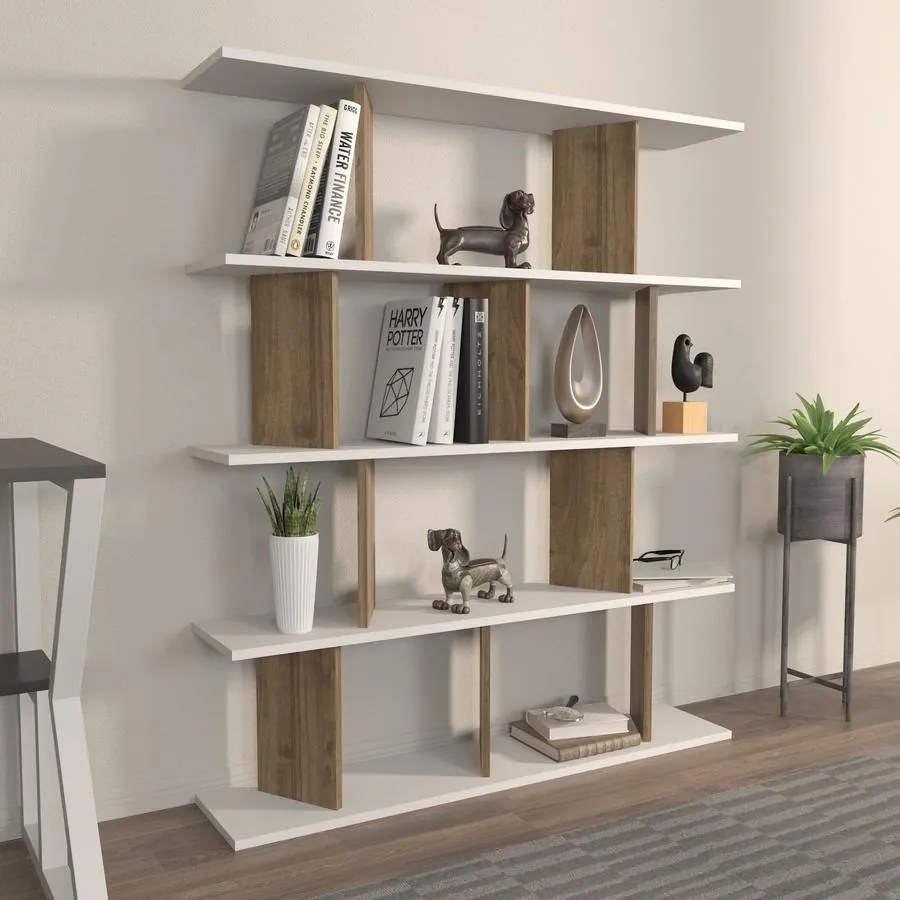 könyvespolc Grace - White, Walnut