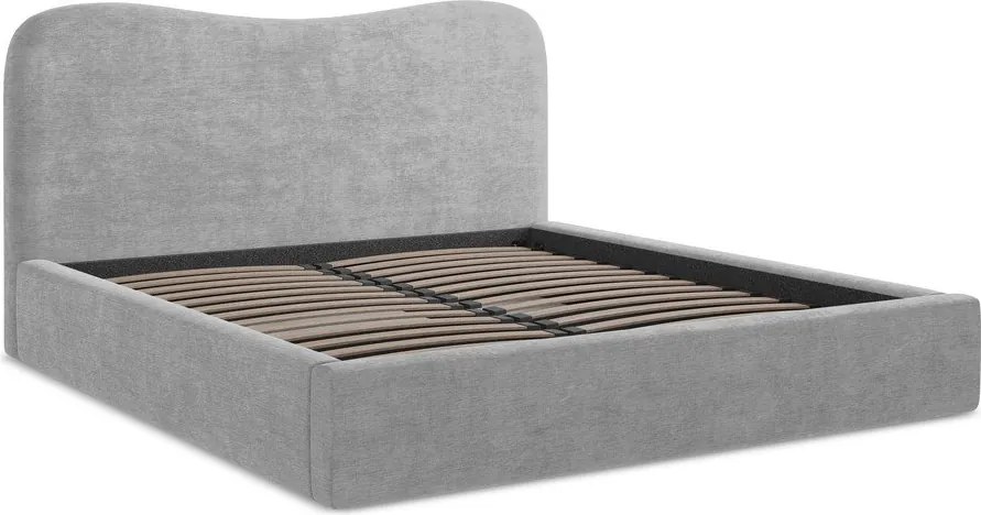 Világosszürke kárpitozott ágyneműtartós franciaágy ágyráccsal 160x200 cm Kahai – Makamii