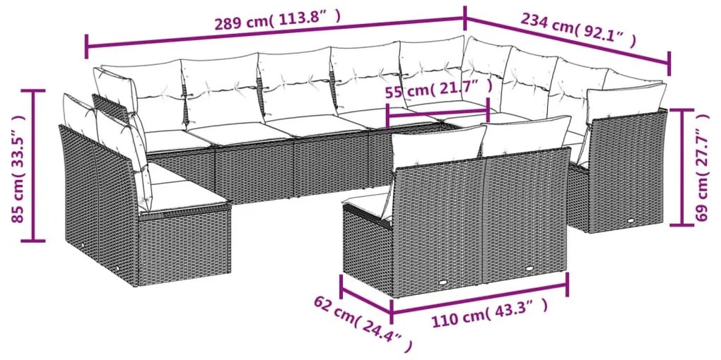 12 részes szürke polyrattan kerti ülőgarnitúra párnákkal