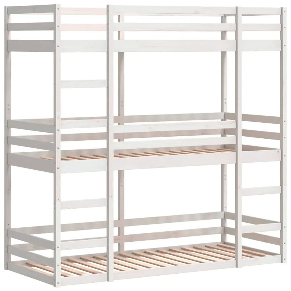 fehér tömör fenyőfa hármas emeletes ágy 80 x 200 cm