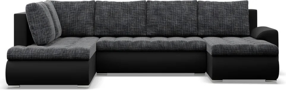 Tokio U sarokkanapé, 3 ágyneműtartóval, fonott + műbőr, baloldali, szürke - fekete
