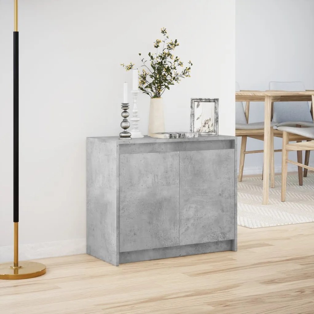 betonszürke szerelt fa tálalószekrény LED-del 72 x 34 x 61 cm