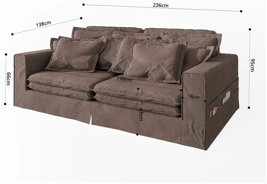 Barna kanapé 236 cm Nora – Ropez