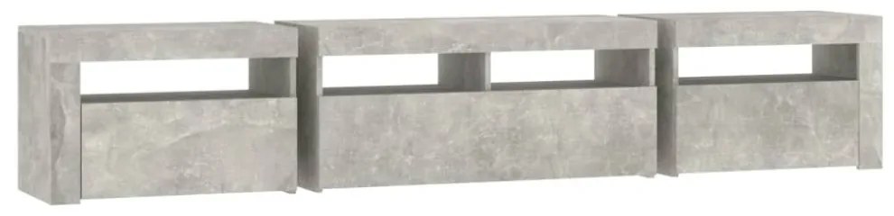 betonszürke TV-szekrény LED lámpákkal 210x35x40 cm