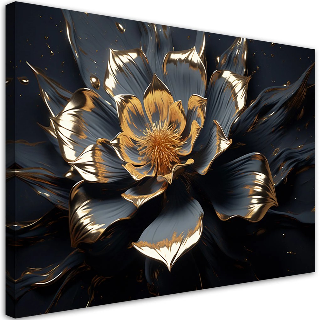 Gario Vászonkép Arany fekete virág Méret: 100 x 70 cm