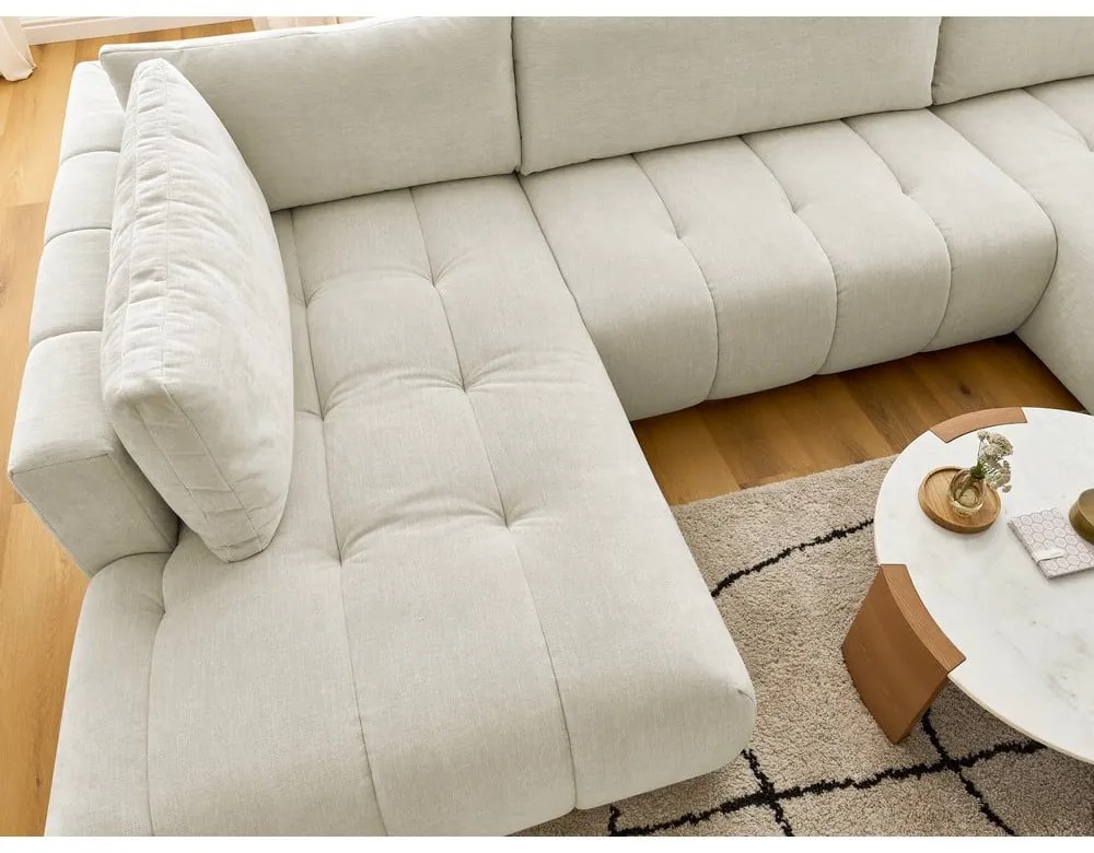 Bézs kinyitható-tárolóhelyes sarokkanapé (bal oldali-U alakú) Fuji – Bobochic Paris