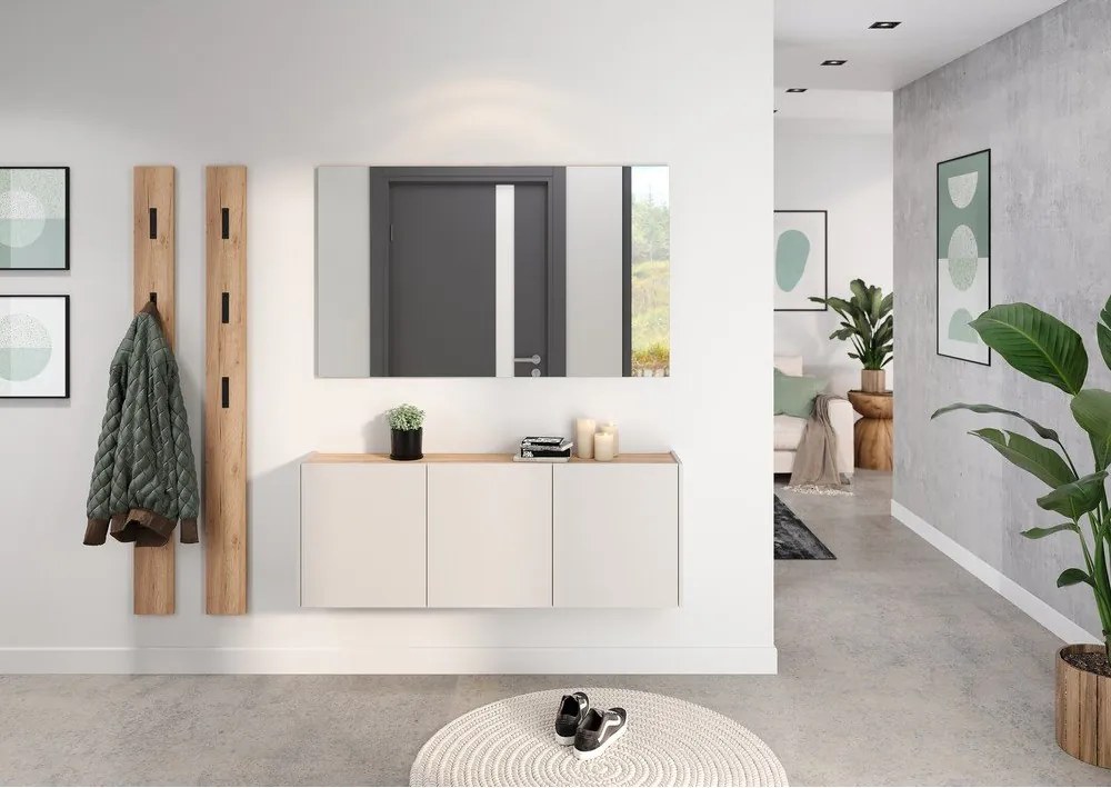 Krémszínű függő szekrény tölgyfa dekorral 138x52x25 cm Libbiano – Germania