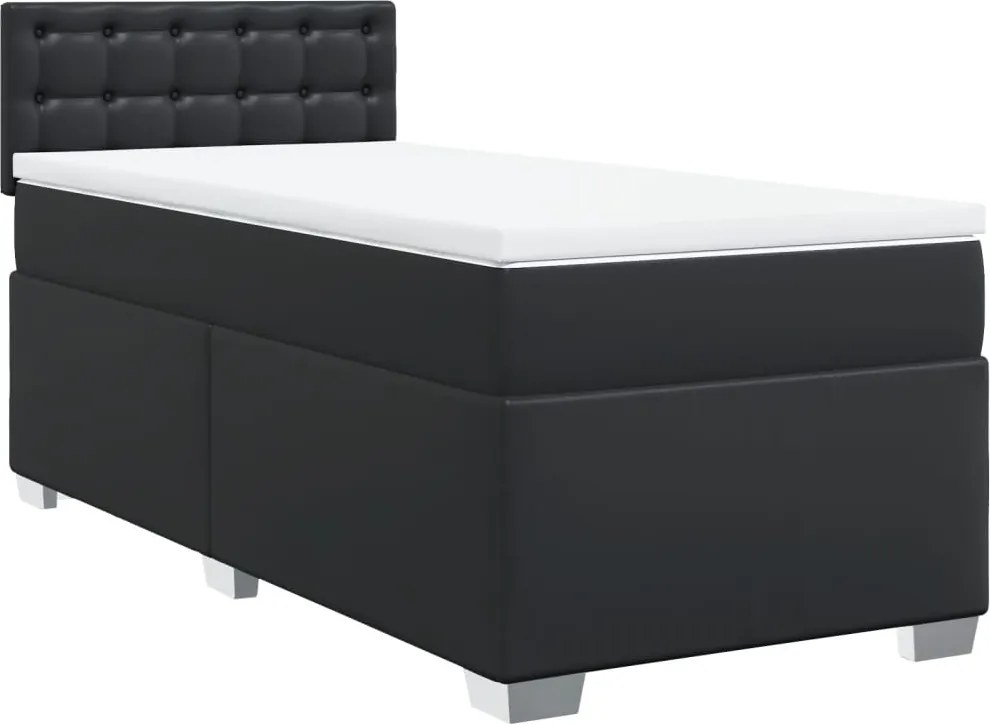 vidaXL fekete műbőr rugós ágy matraccal 80 x 200 cm