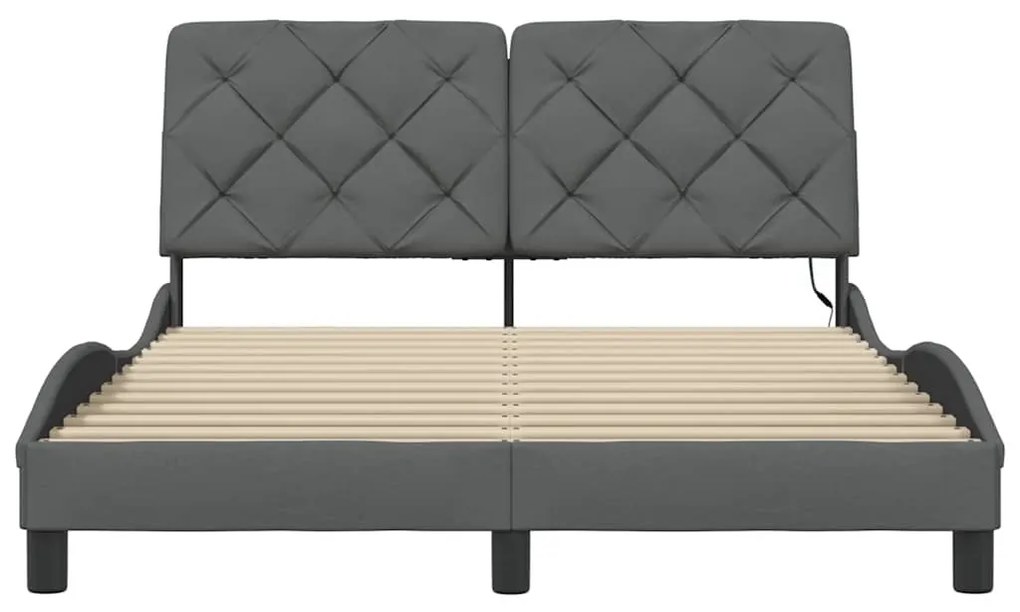 sötétszürke szövet ágykeret LED-ekkel matrac nélkül 120x200 cm