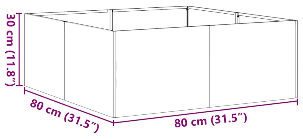 vidaXL ültető rozsdás 80x80x30 cm időjárásálló acélból
