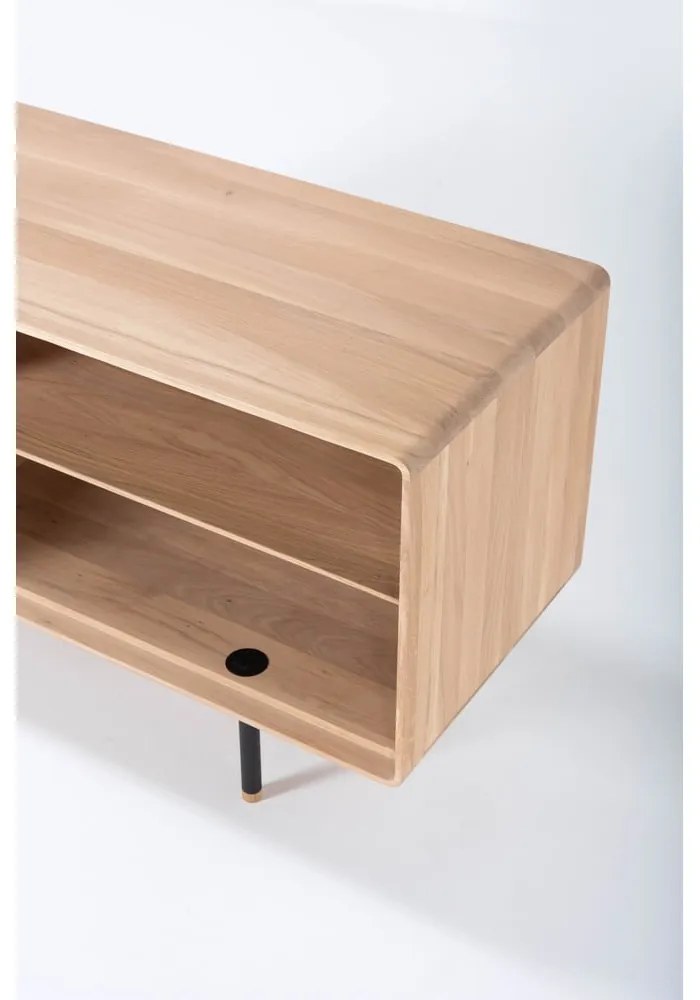 Fekete-natúr színű tölgyfa TV-állvány 150x64 cm Fina – Gazzda