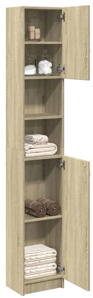 sonoma tölgy színű szerelt fa fürdőszobaszekrény 32x25,5x190 cm