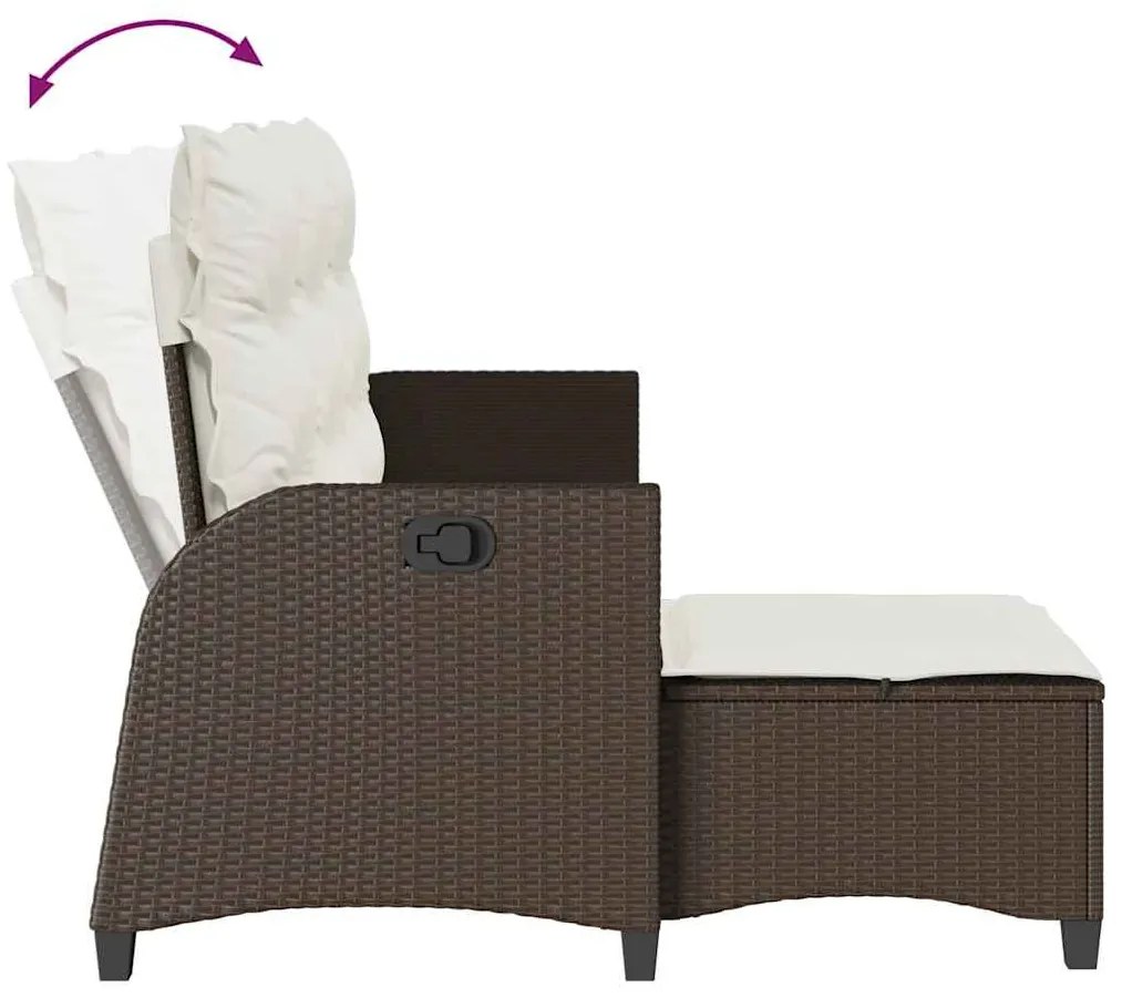 L-alakú barna polyrattan fekvő kerti kanapé párnákkal