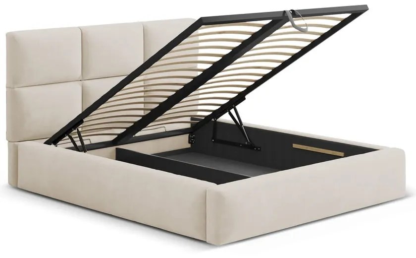 Bézs kárpitozott ágyneműtartós franciaágy ágyráccsal 200x200 cm Libera – Windsor &amp; Co Sofas