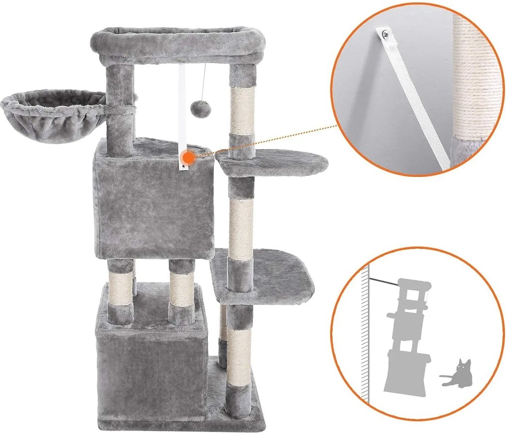 Feandrea macskafa, macskakaparó oszlop stabil 120 cm, világosszürke