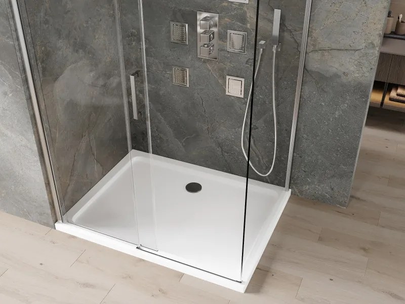 Mexen Omega 120 x 70 cm-es tolóajtós zuhanykabin, átlátszó, króm + Flat zuhanytálca - 825-120-070-01-00-4010