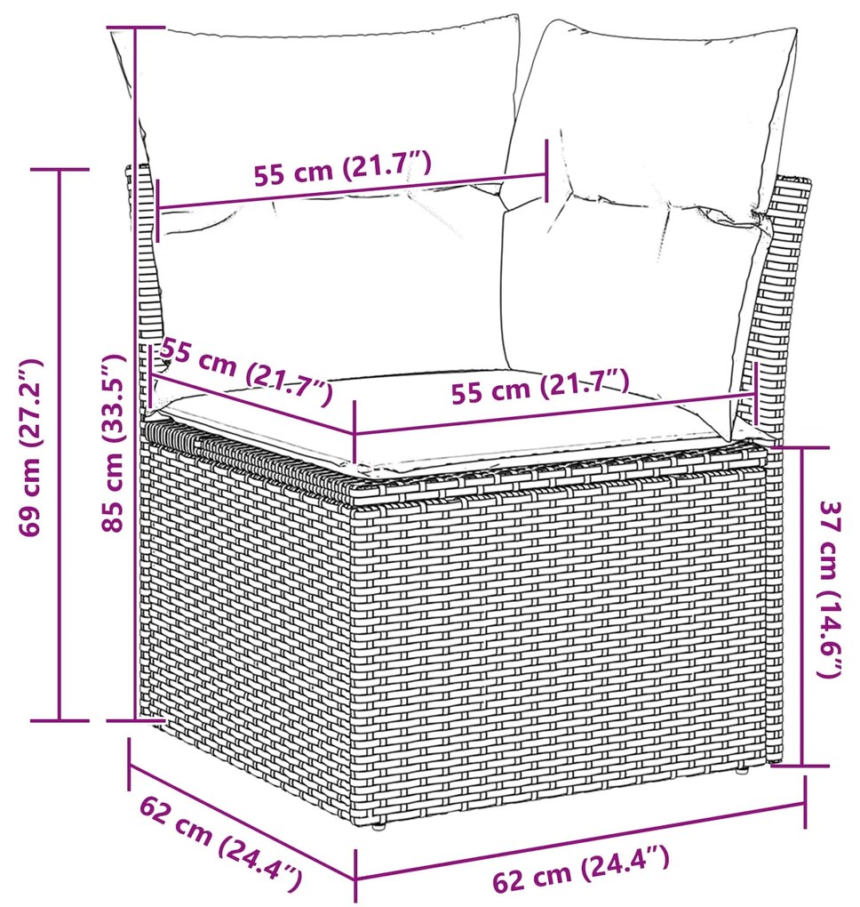 vidaXL Kerti Kanapé Szett tárolóval 11 pcs Fekete Poli rattan