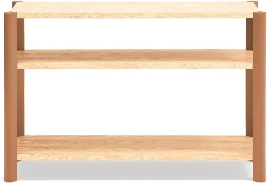 Téglavörös-világos natúr színű polcos állvány tölgyfa dekorral 126x84x43 cm Bona – Teulat