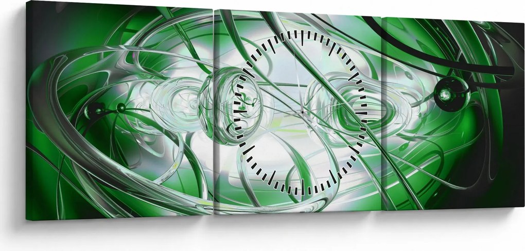 Zöld absztrakt kép (órával) (90x30 cm)