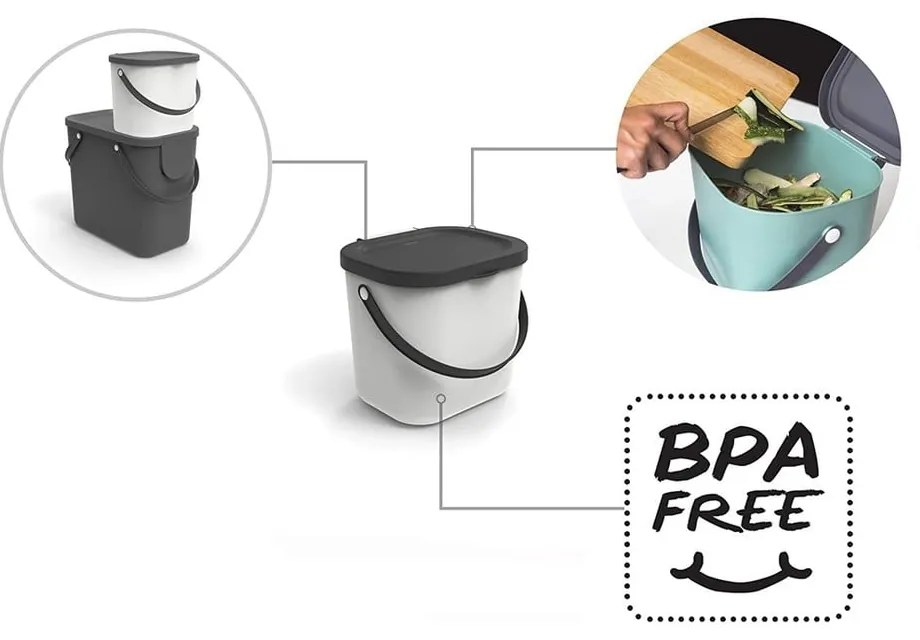 Fehér komposztálható hulladékgyűjtő edény 6 l Albula - Rotho