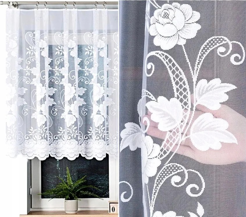 Jacquard mintás függöny 023006, 400x120cm egyenes, virágmintás (szegélyekkel)