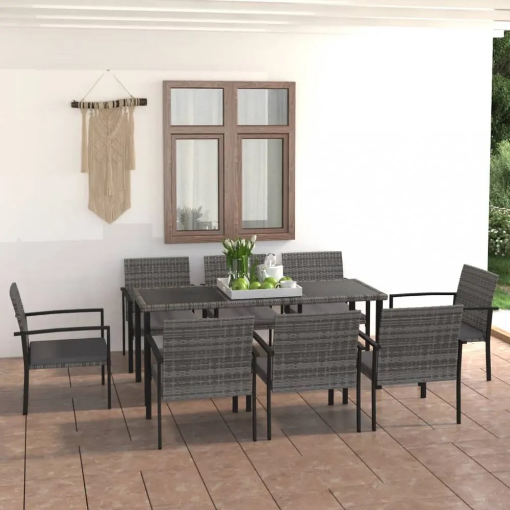 9 részes szürke polyrattan kerti étkezőgarnitúra