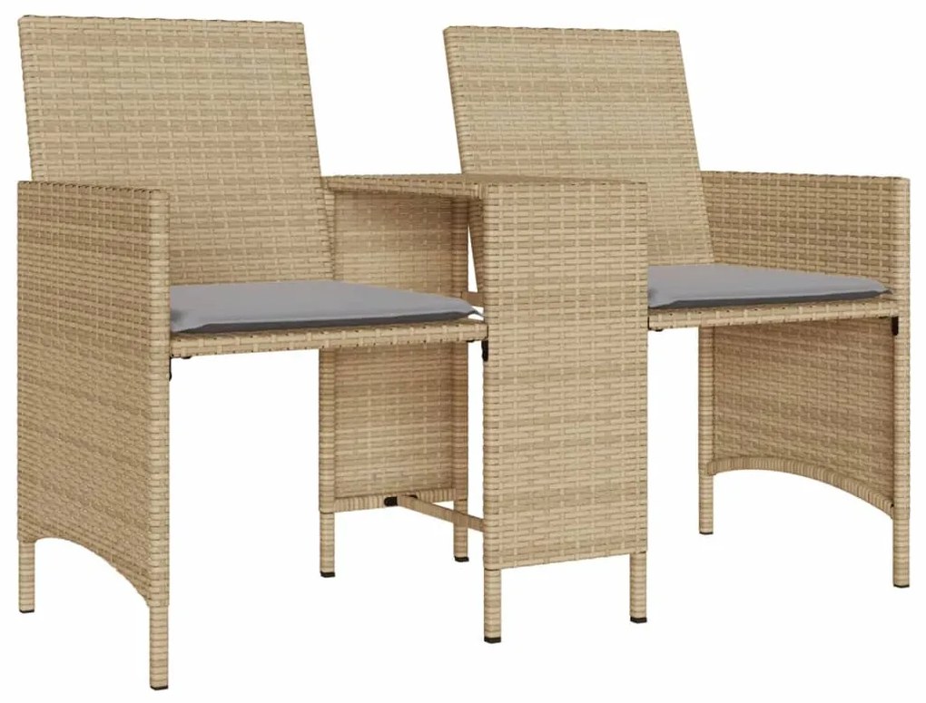 2 személyes bézs polyrattan kerti kanapé asztallal/székkel