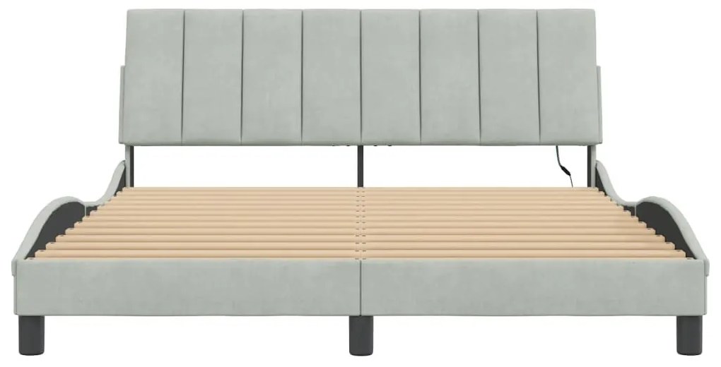 világosszürke bársony ágykeret LED-ekkel matrac nélkül Hanko 160 x 200 cm