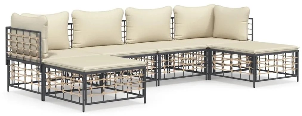6 részes antracitszürke polyrattan kerti ülőgarnitúra párnákkal