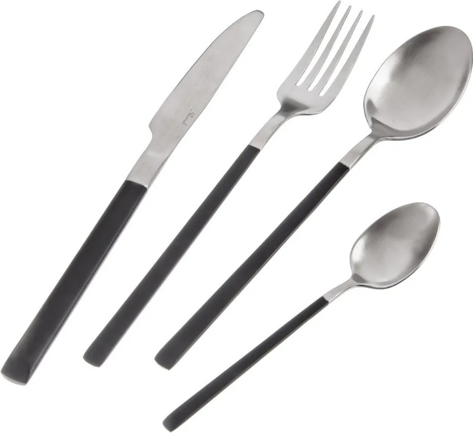 Fekete-ezüstszínű rozsdamentes acél evőeszköz készlet 24 db-os Skandi – Orion