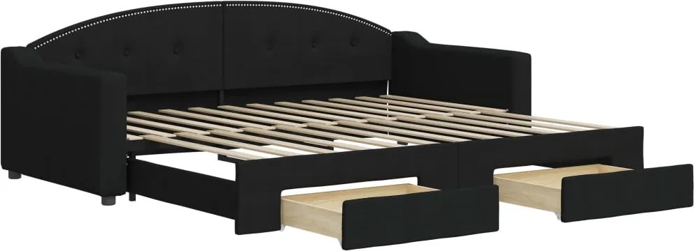 vidaXL fekete kihúzható szövet heverő fiókokkal 90 x 200 cm