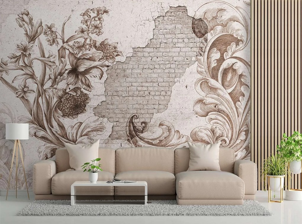 Gario Fotótapéta Virágos freskó egy régi falon Anyag: Vlies, Méret: 100 x 70 cm