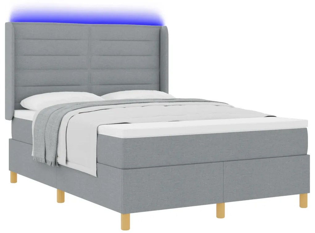 Boxspring Ágy Mattal és LED Fény Szürke 140x200 cm Szövet