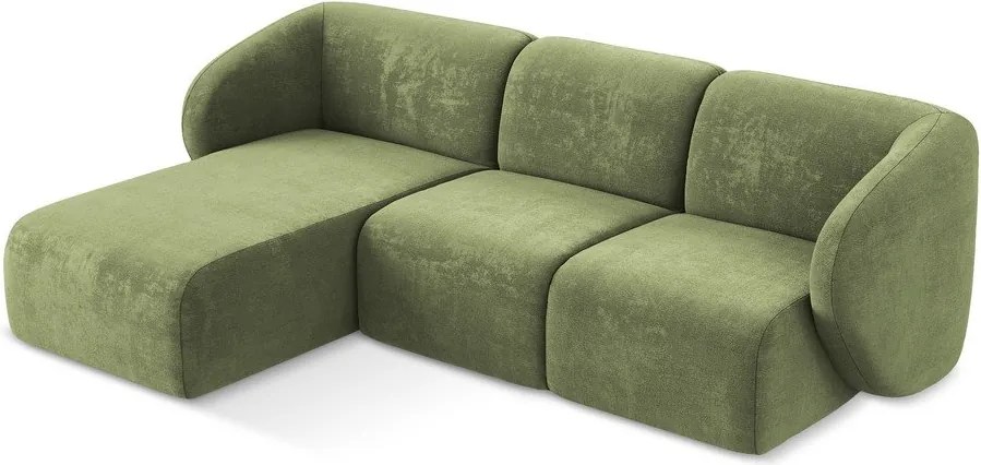 Zöld zsenília sarokkanapé (bal oldali-heverő résszel) Lani – Makamii