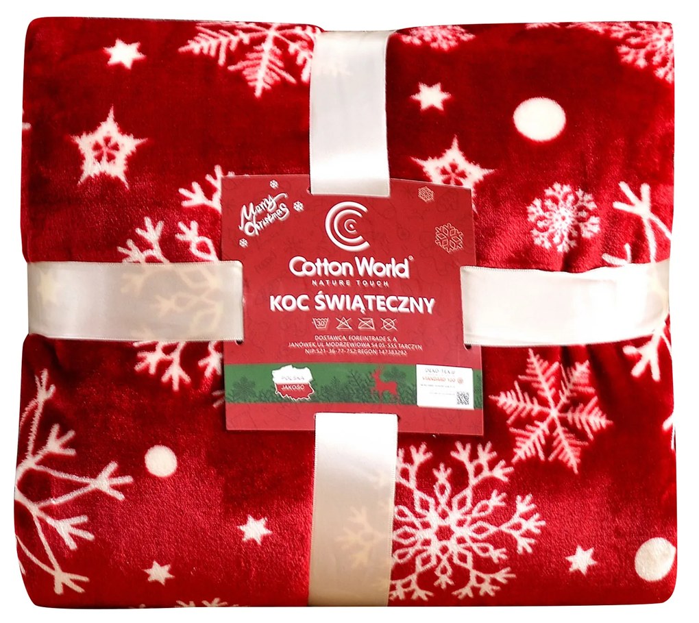 Piros karácsonyi mikroplüss pléd SNOWFALL Méret: 200 x 220 cm