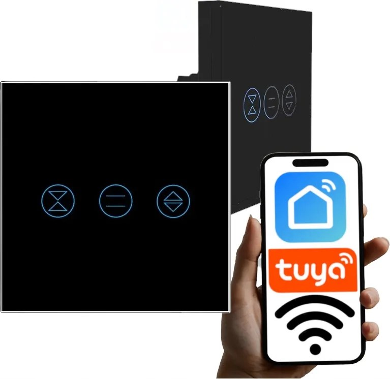 Kapcsoló WiFi Érintőképernyős Üveg Vezérlő Tuya Redőnyökhöz Fekete