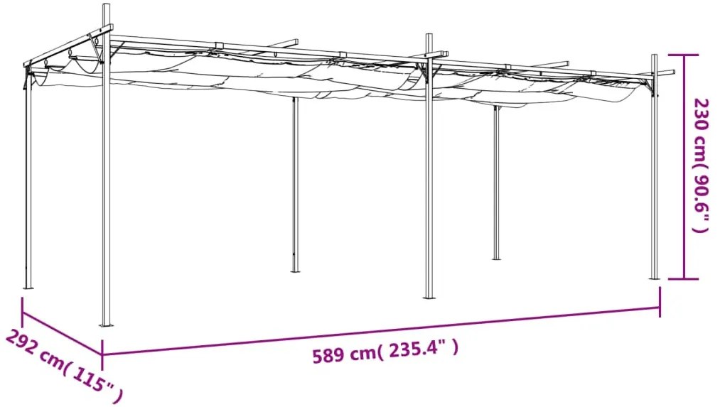 antracitszürke pergola behúzható tetővel 589 x 292 x 230 cm