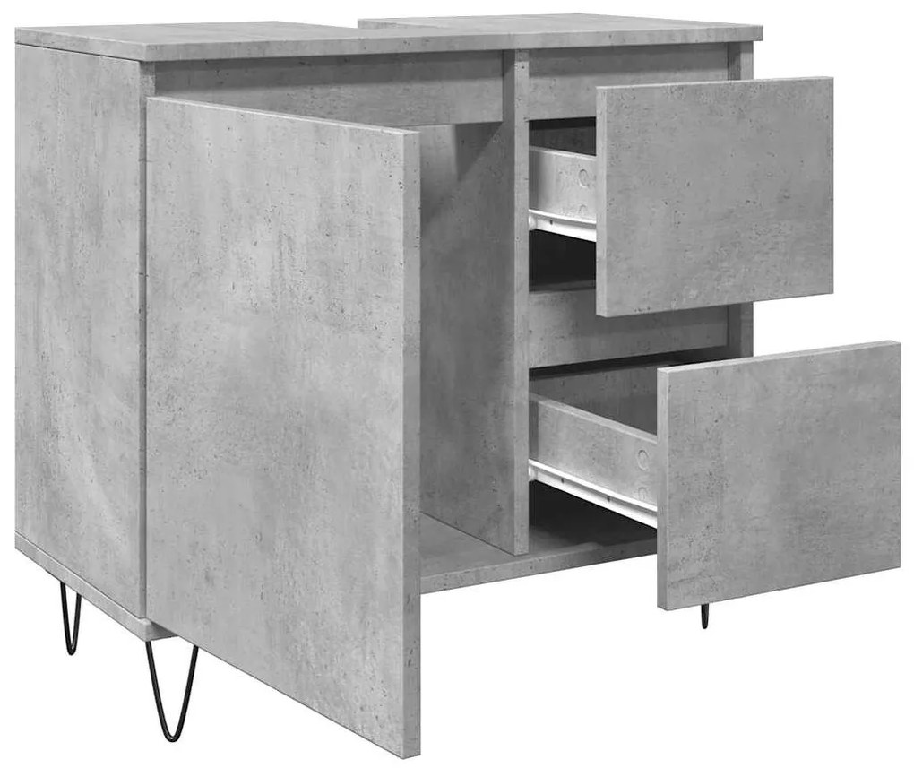 Betonszürke szerelt fa fürdőszobai mosdószekrény 65x33x60 cm