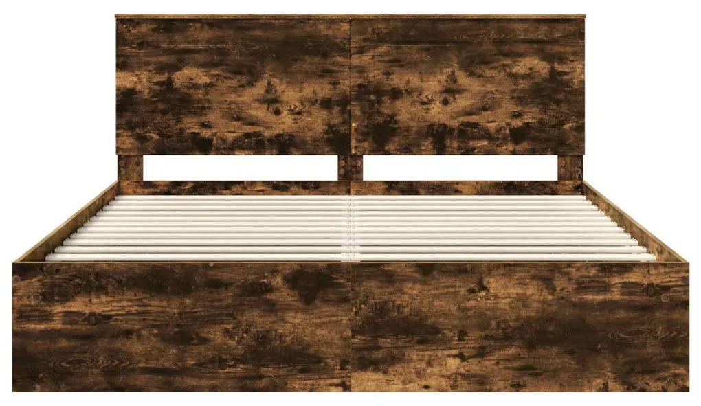 vidaXL Ágykeret fejtámlával Füstölt tölgy 180 x 200 cm Tömör fenyőfa
