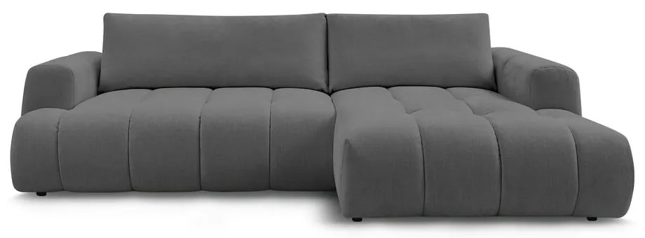 Sötétszürke kinyitható-tárolóhelyes sarokkanapé (jobb oldali-heverő résszel) Fuji – Bobochic Paris