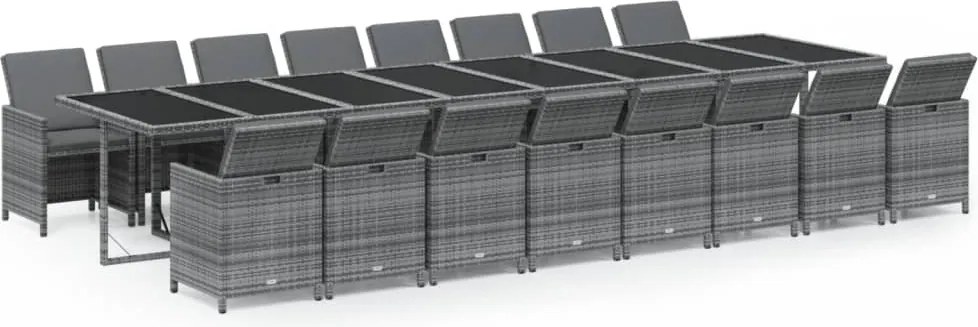 vidaXL 17 részes szürke polyrattan kerti étkezőgarnitúra párnával