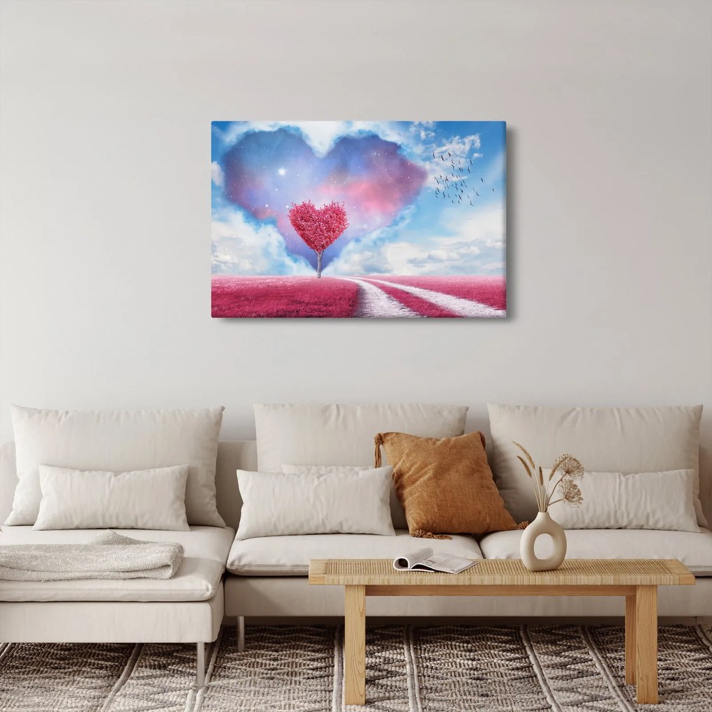 Kép - Rózsaszín szív fa (90x60 cm)
