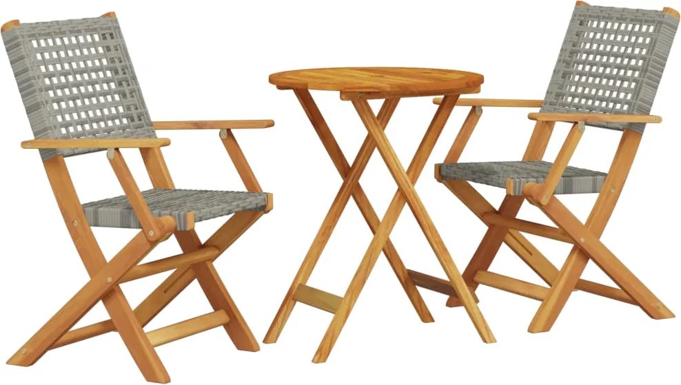 vidaXL 3 részes szürke polyrattan és tömör fa bisztrószett