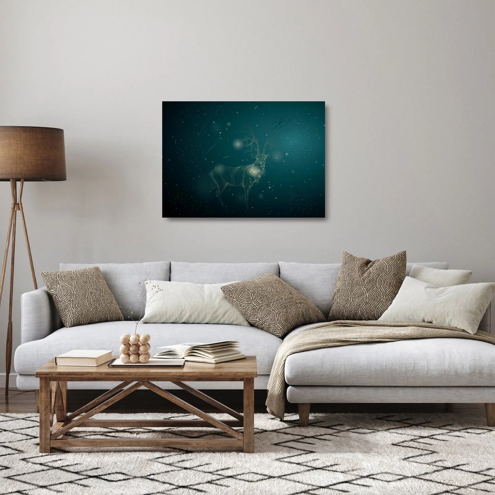 Kép - Varázslatos szarvas éjszaka (üvegen) (70x50 cm)