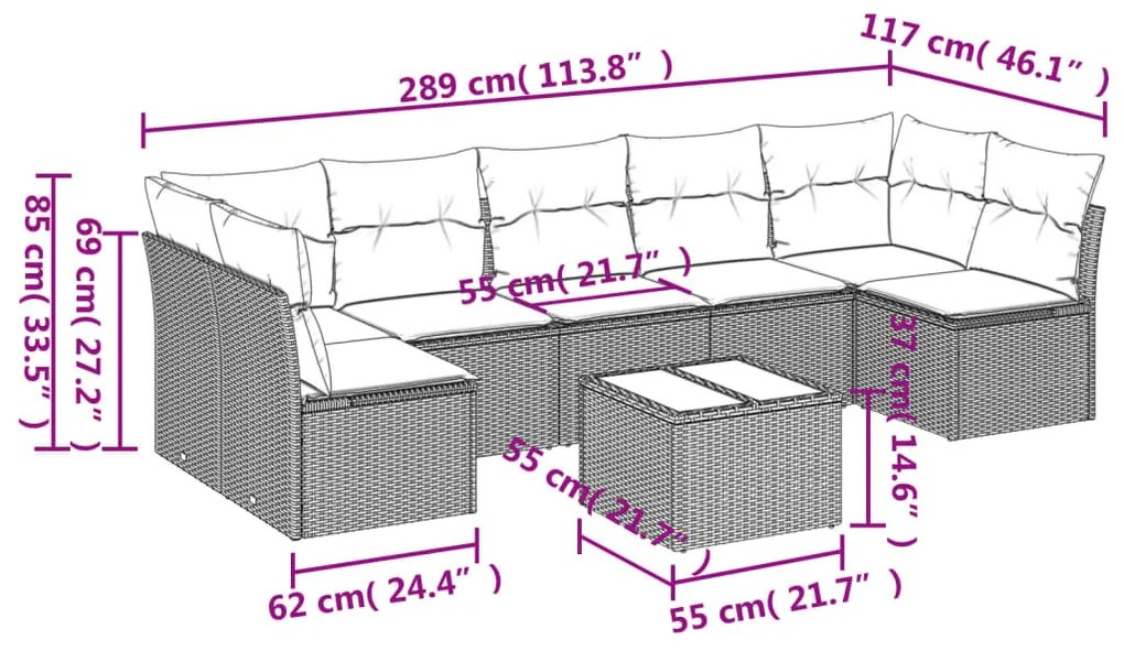 8 részes szürke polyrattan kerti ülőgarnitúra párnákkal