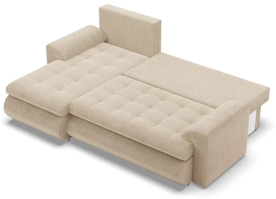 Tokio sarokkanapé, 2 ágyneműtartóval, kordbársony, baloldali, bézs