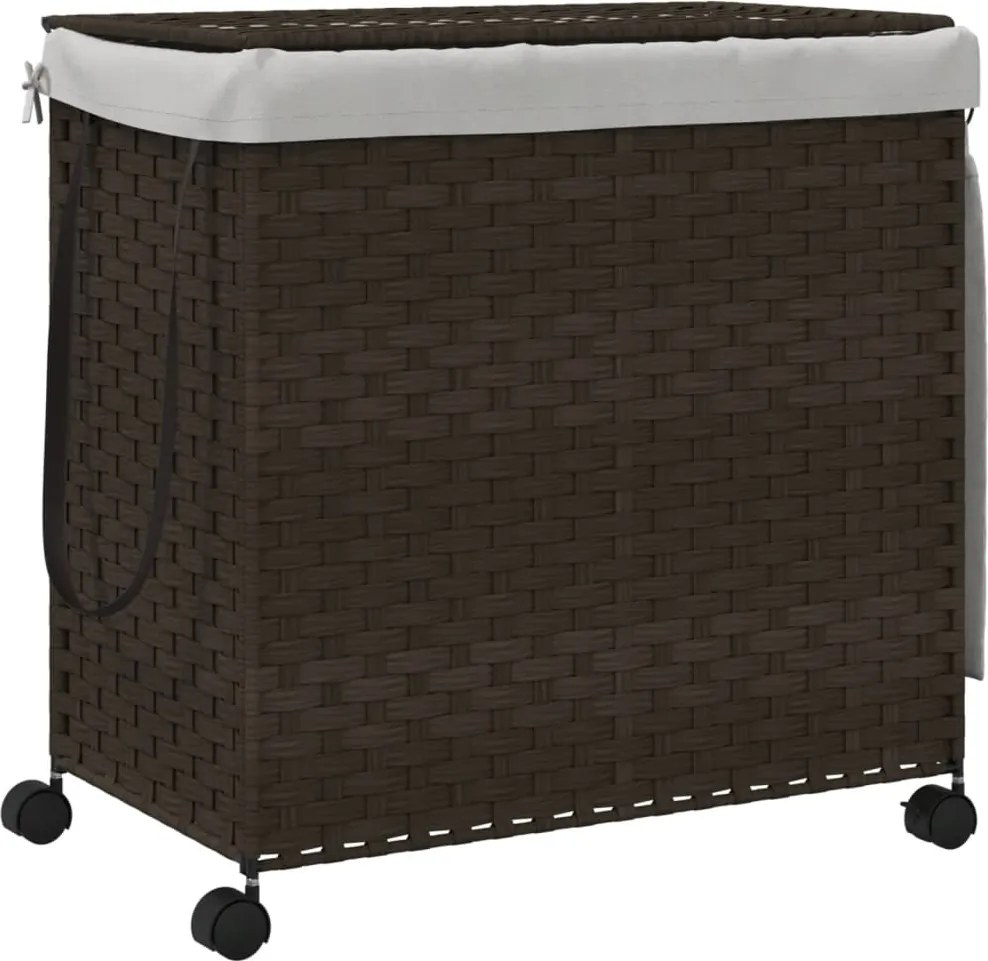 vidaXL sötétbarna rattan szennyeskosár kerekekkel 60x35x60,5 cm