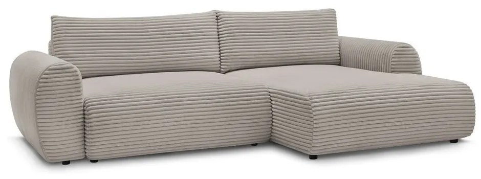 Világosszürkés bézs kordbársony kinyitható sarokkanapé (jobb oldali) Lucien – Bobochic Paris